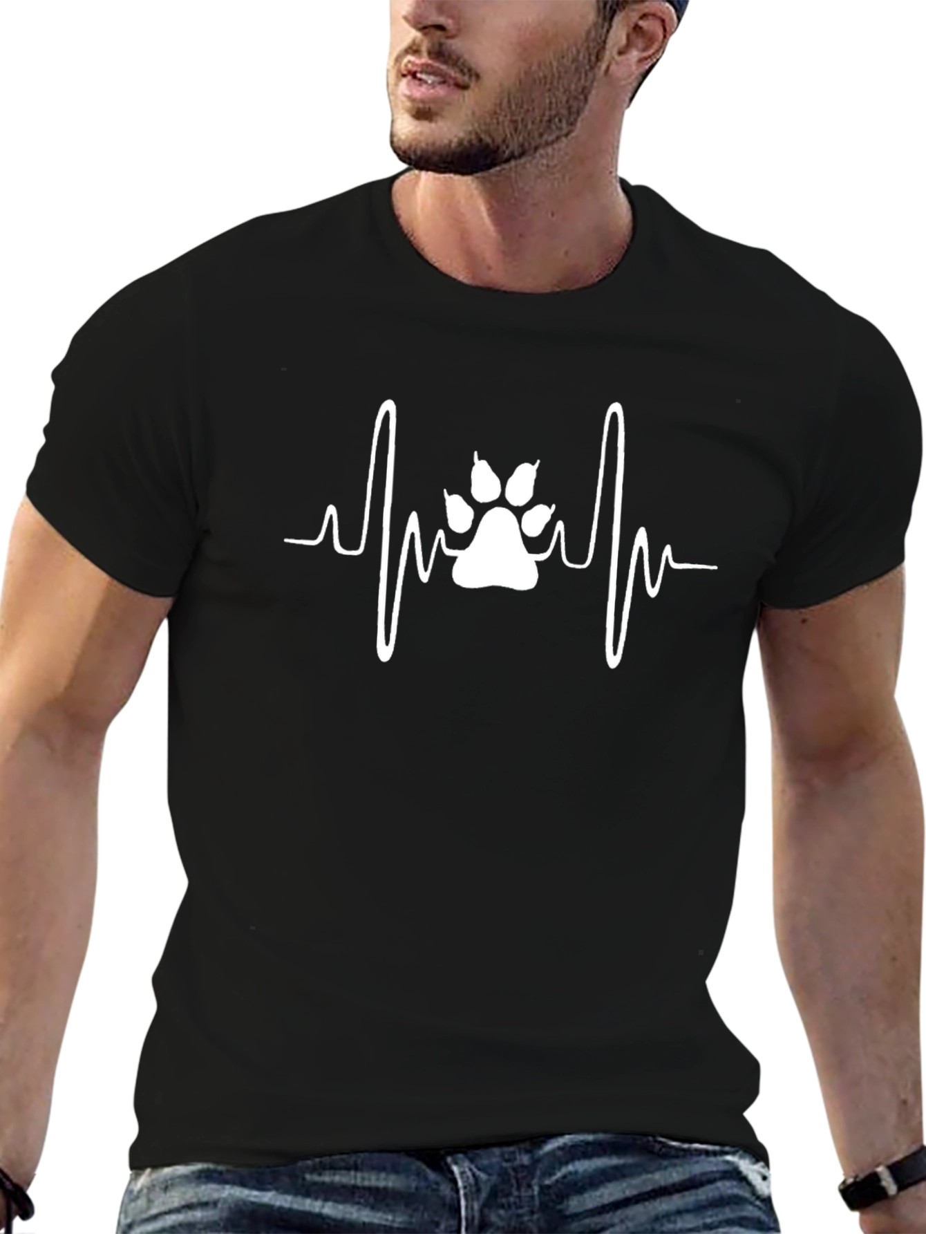 Dog Paw Heartbeat T-Shirt - Black