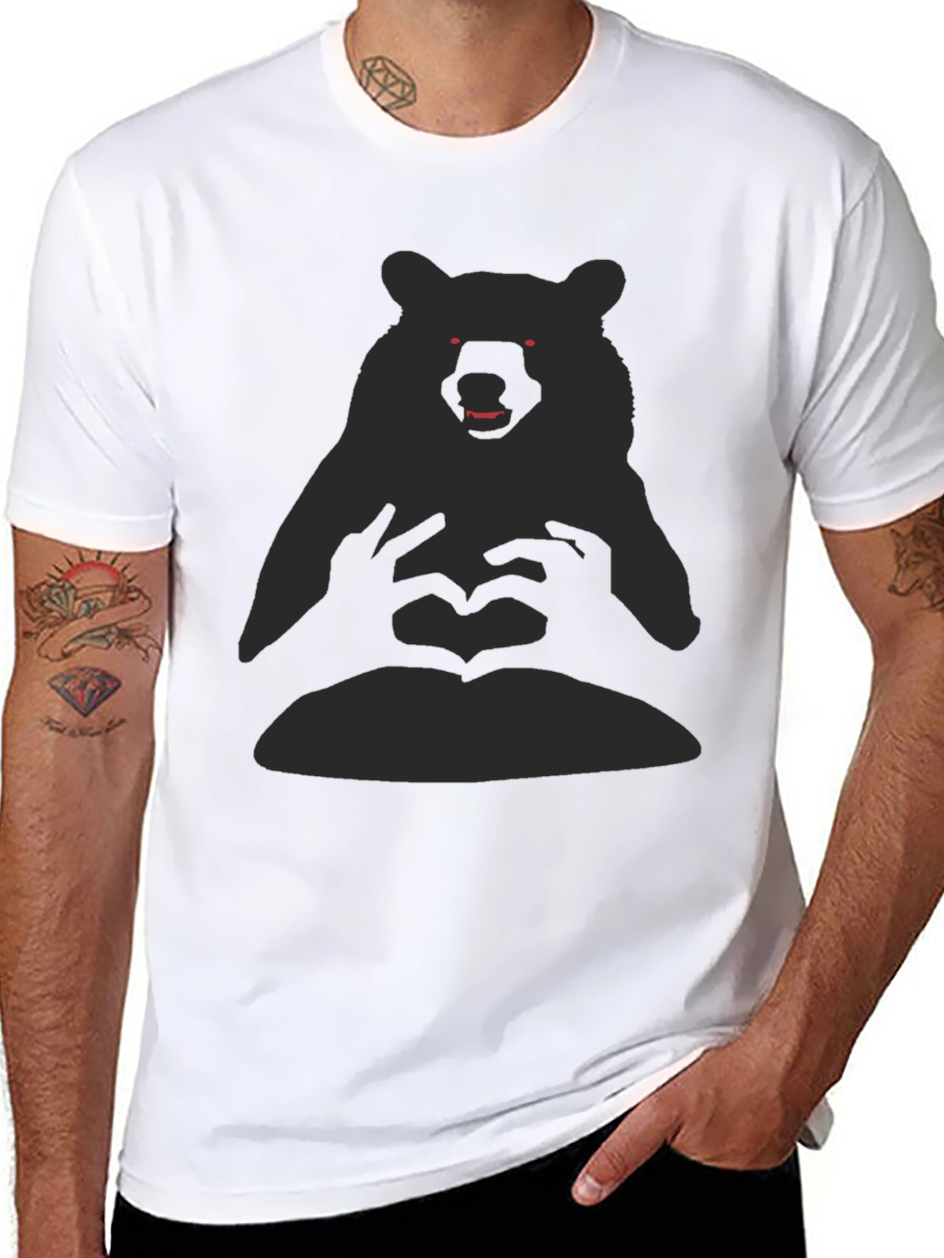 Bear Heart Hands Graphic Tee - Black