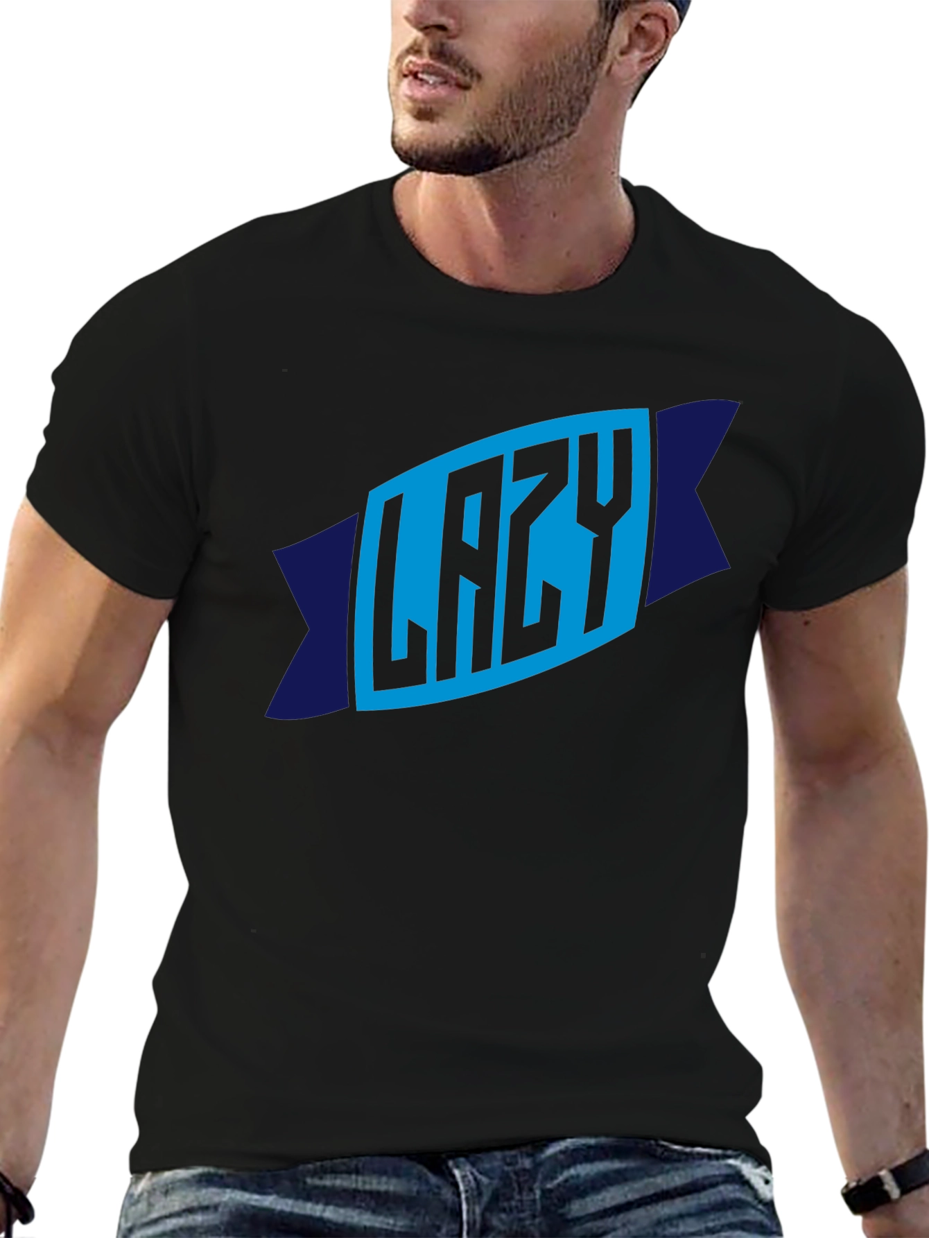 Lazy Graphic Tee - Mens Crew Neck Black T-Shirt