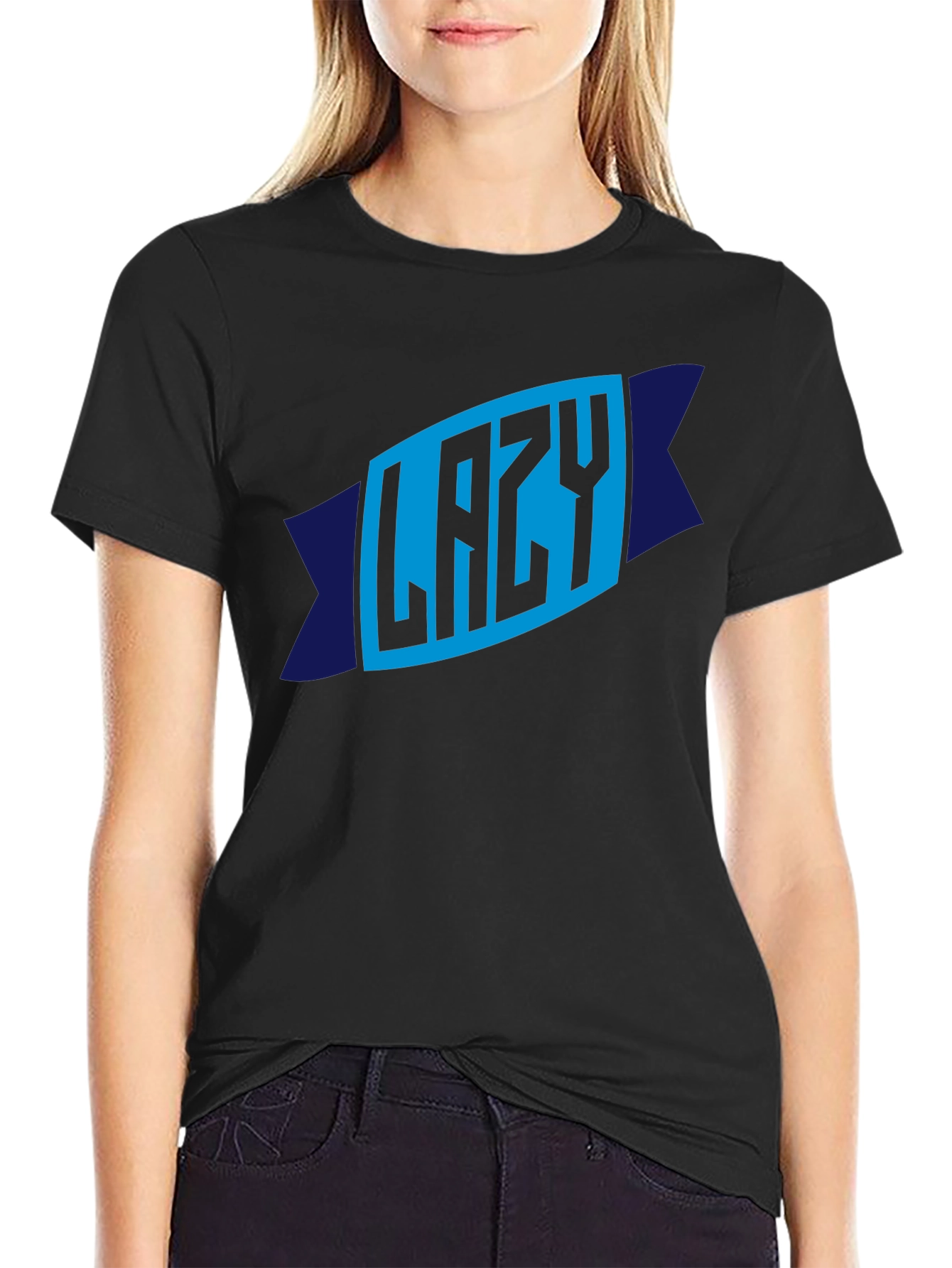 Lazy Graphic Tee - Mens Crew Neck Black T-Shirt