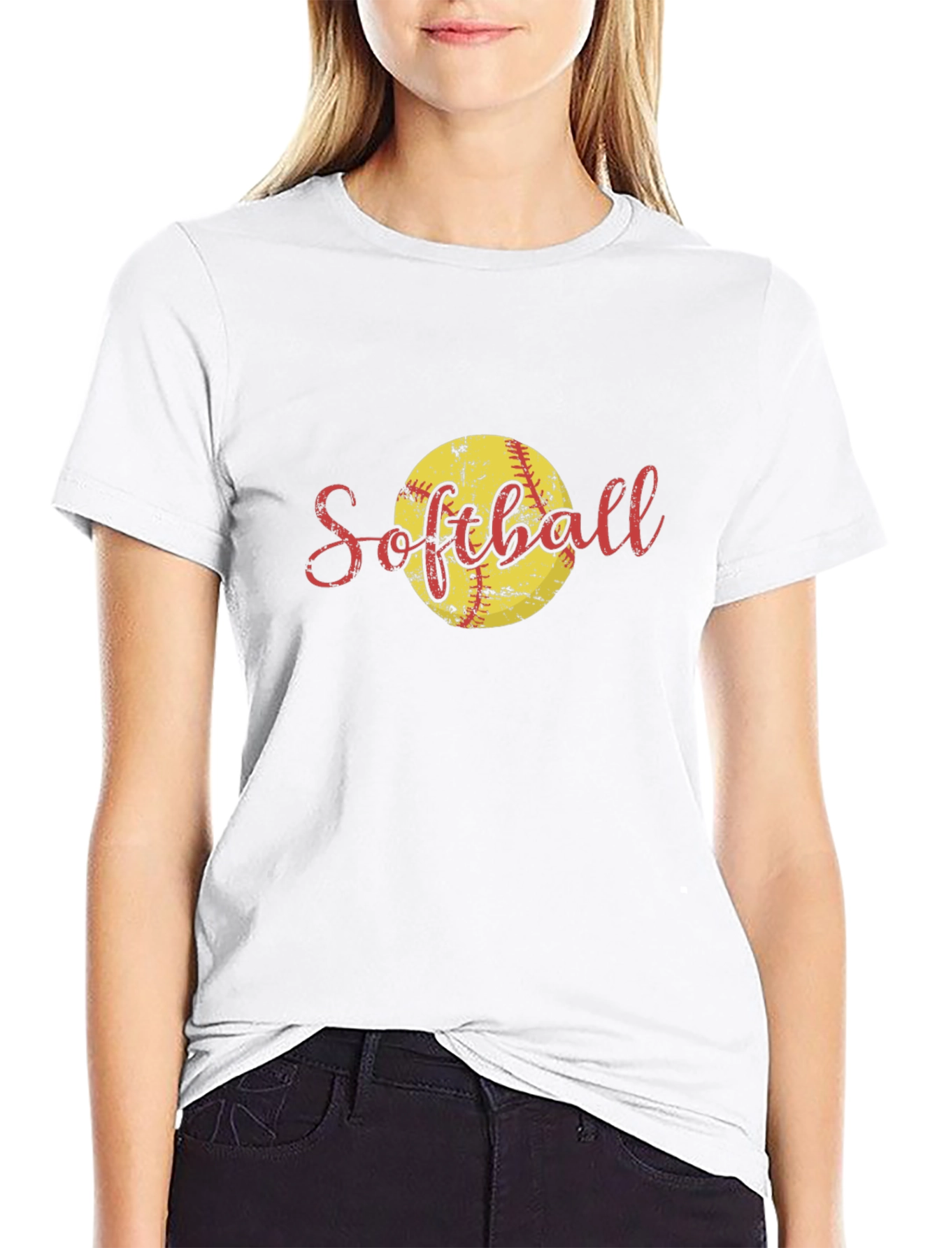 Distressed Softball Graphic Tee - Black