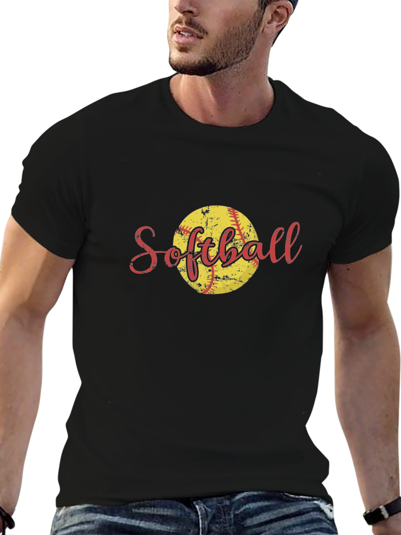 Distressed Softball Graphic Tee - Black