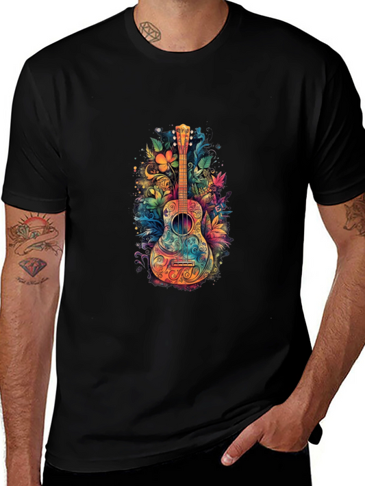 Floral Guitar Graphic Tee - Unique Music Shirt