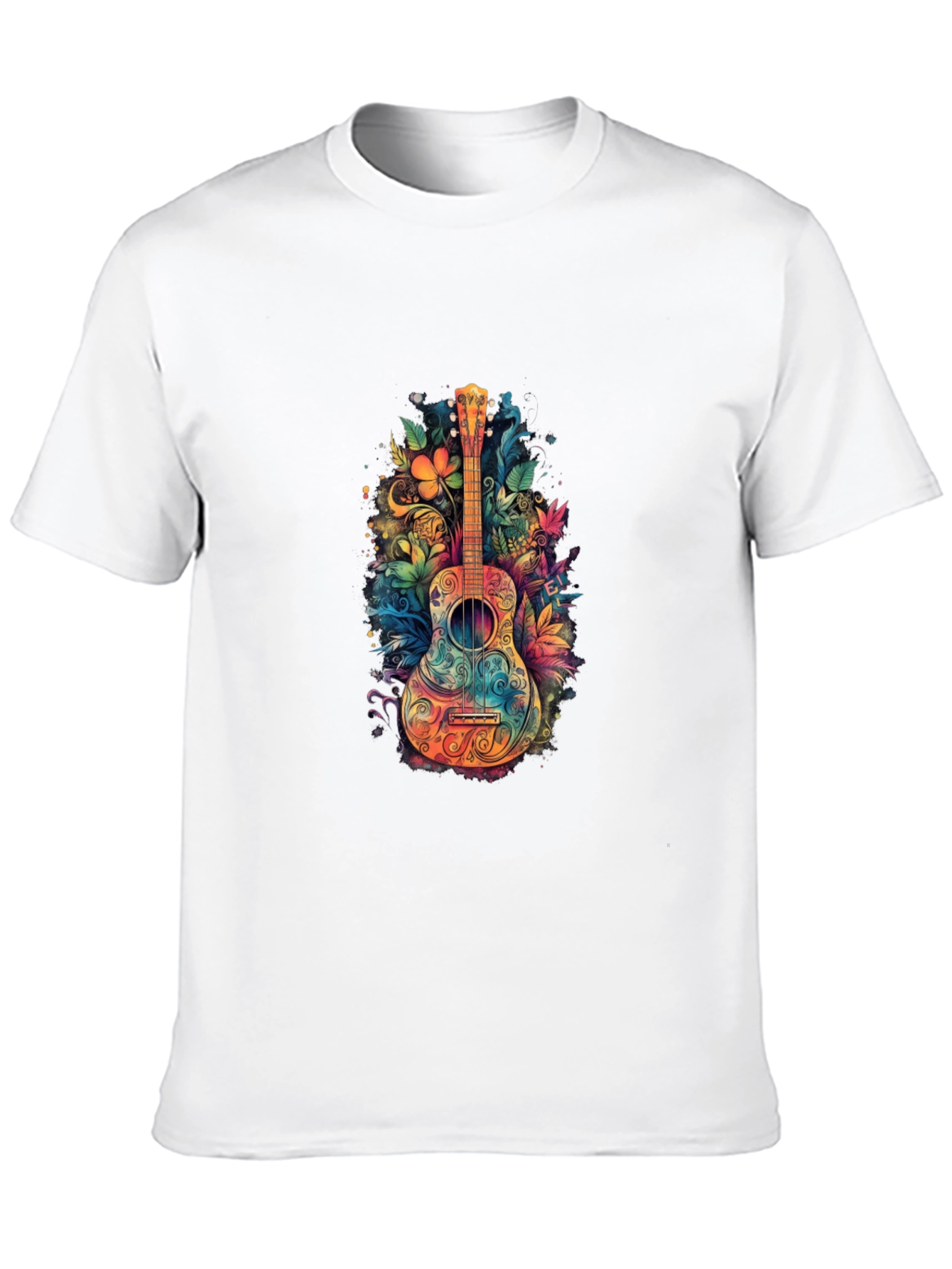 Floral Guitar Graphic Tee - Unique Music Shirt