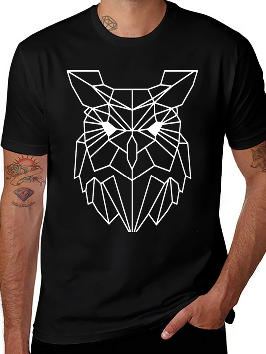 Geometric Owl Graphic Black T-Shirt