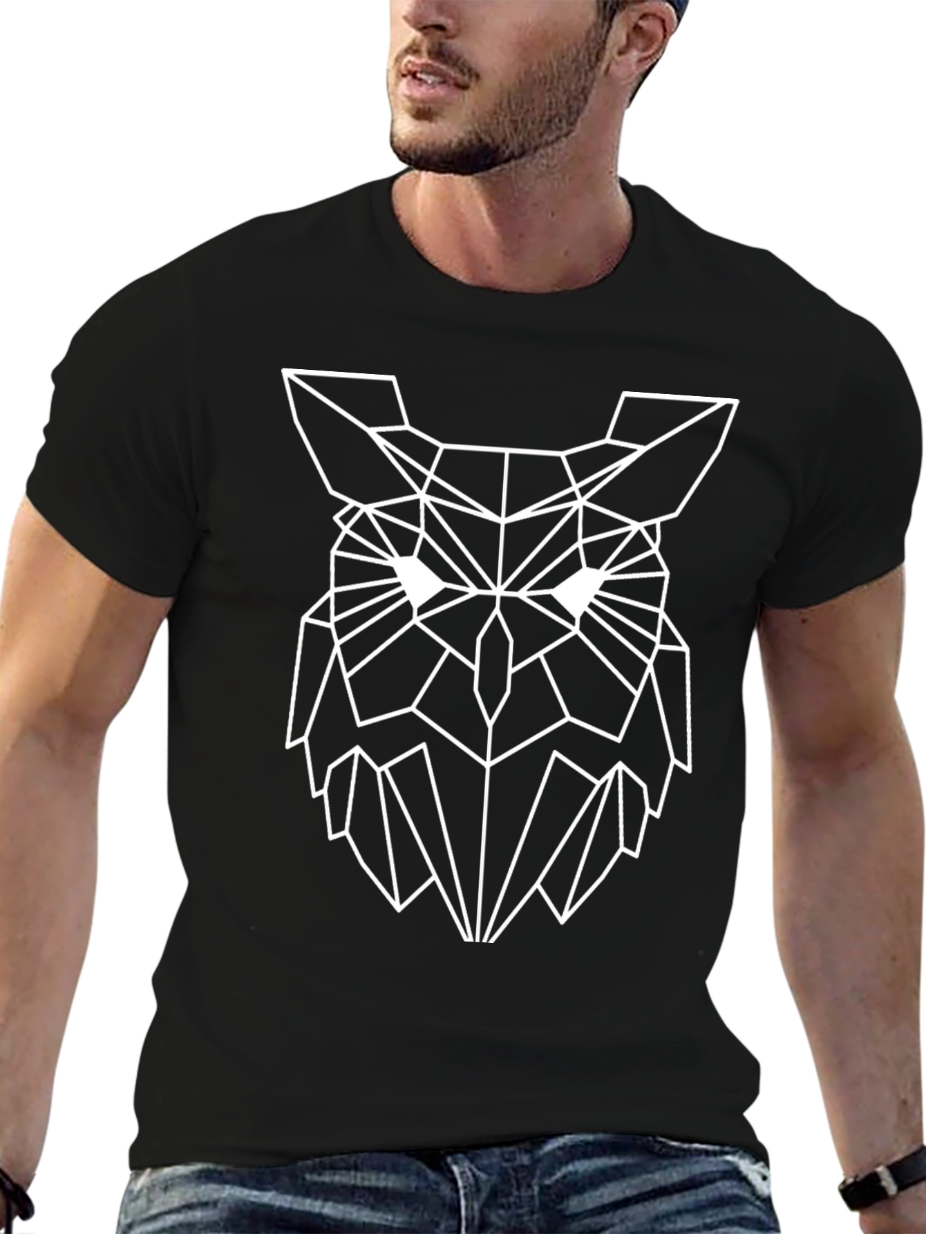 Geometric Owl Graphic Black T-Shirt