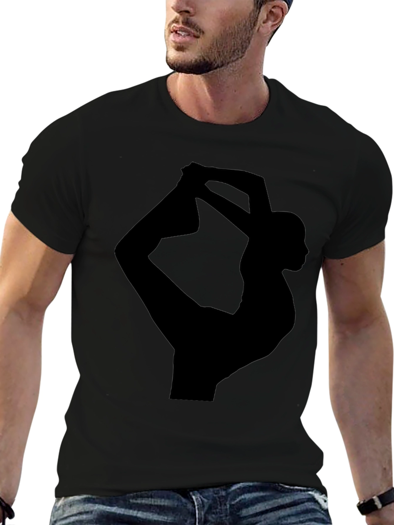 Yoga Pose Graphic Tee - Black Cotton Blend Shirt
