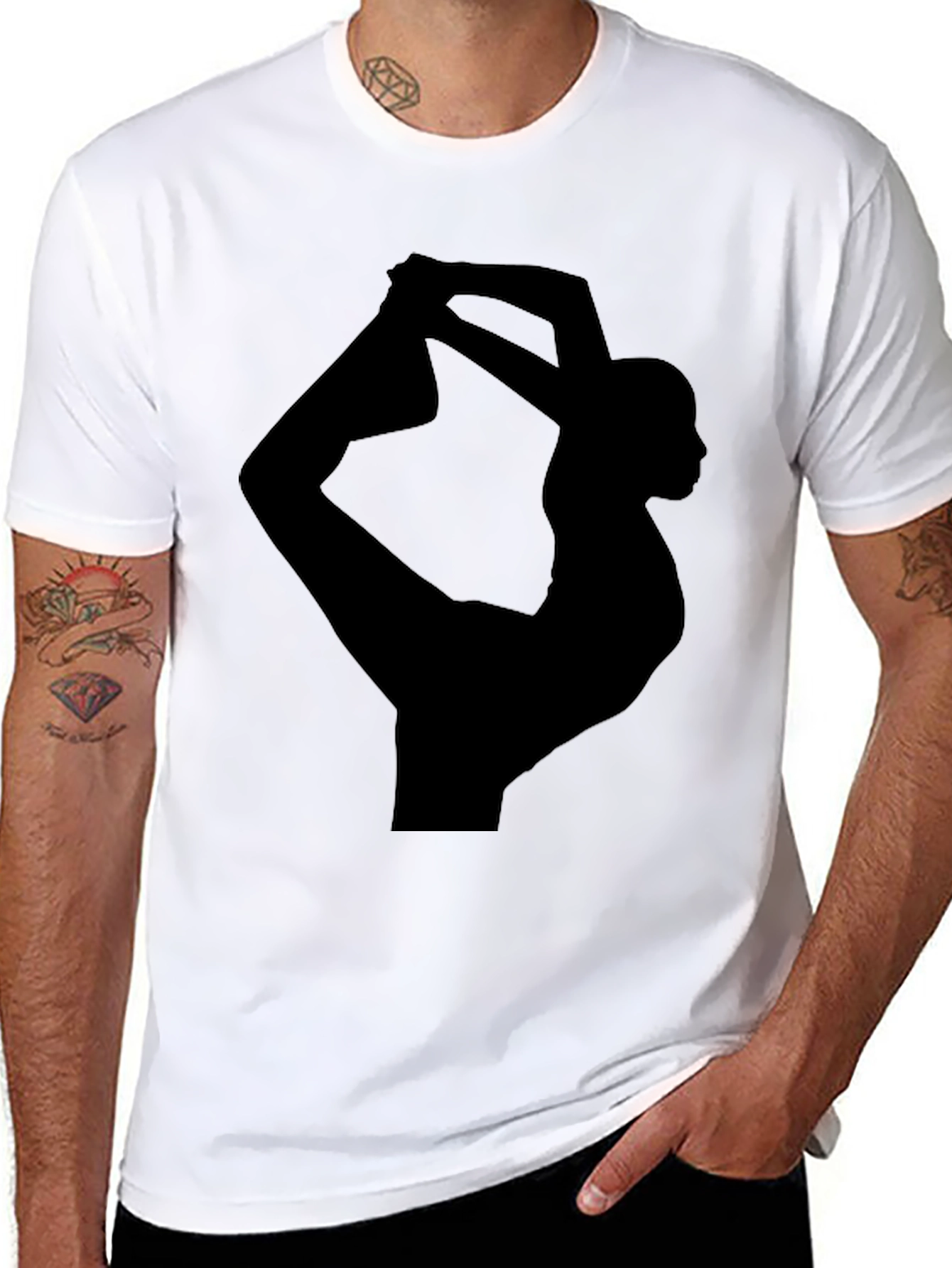 Yoga Pose Graphic Tee - Black Cotton Blend Shirt