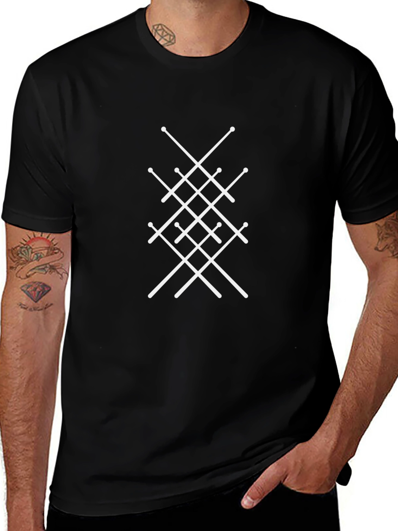 Geometric Sword Design Black T-Shirt