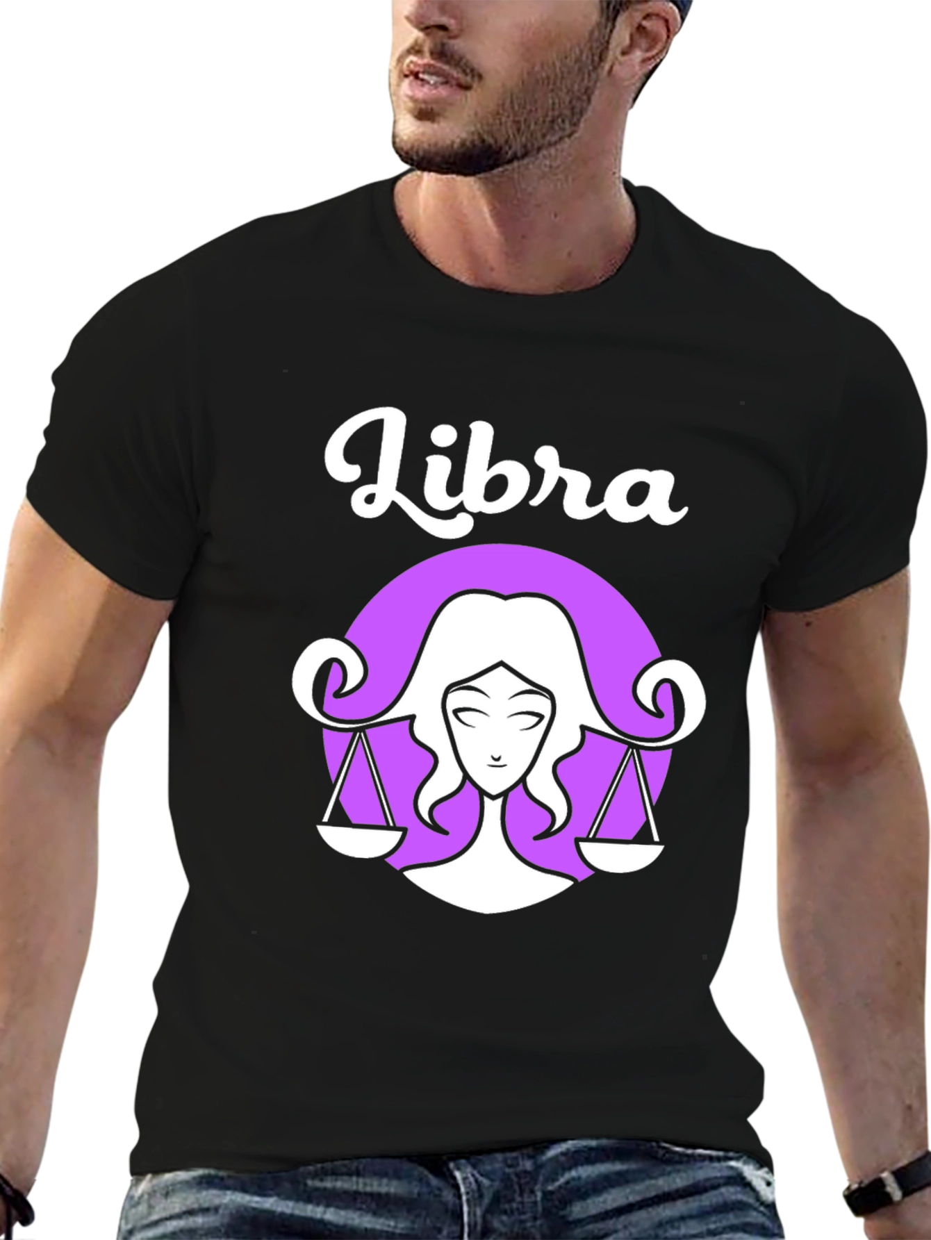 Libra Zodiac Graphic Tee - Black Cotton Shirt