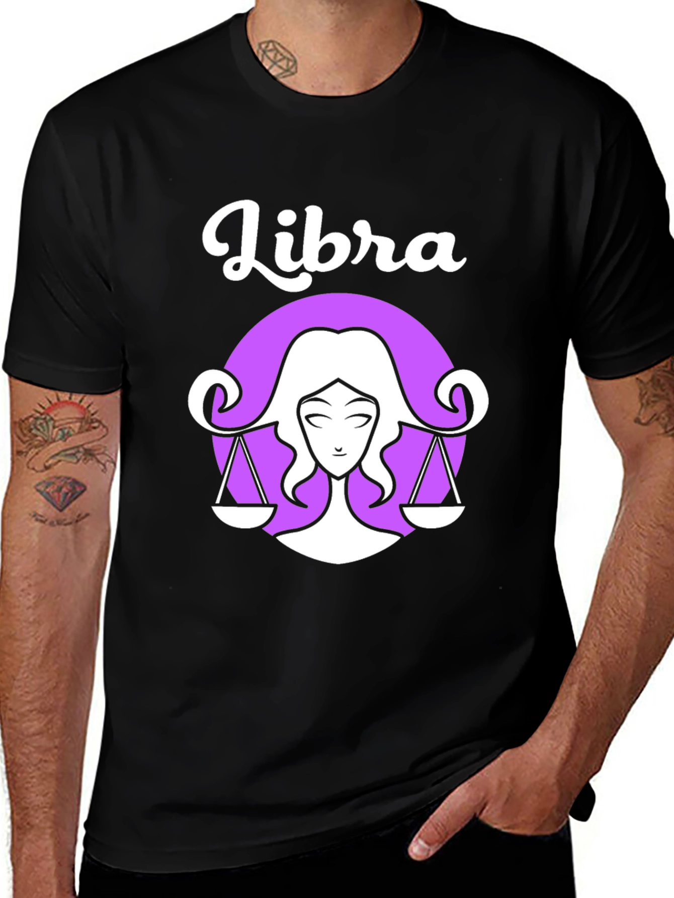 Libra Zodiac Graphic Tee - Black Cotton Shirt