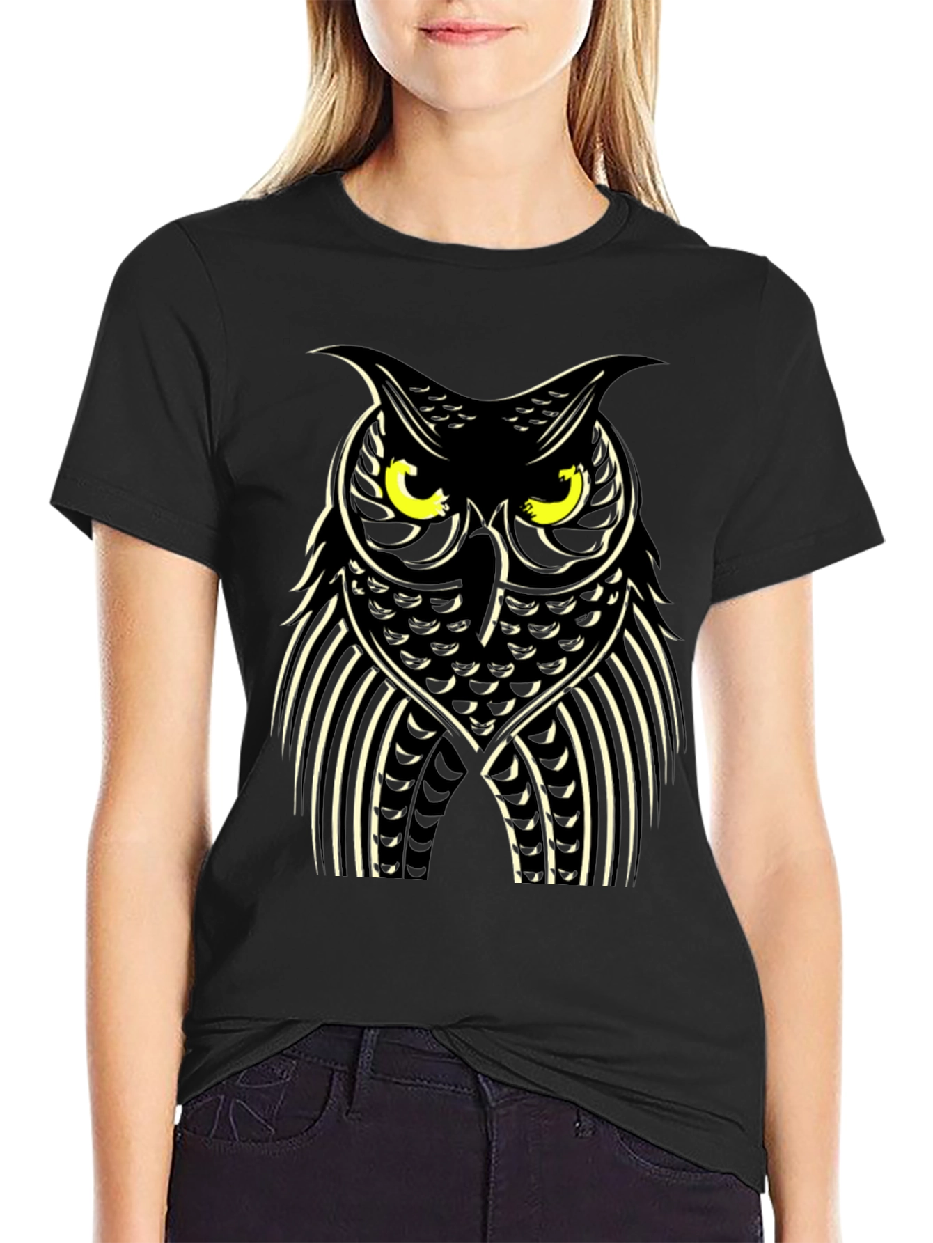Owl Graphic Print Black T-Shirt