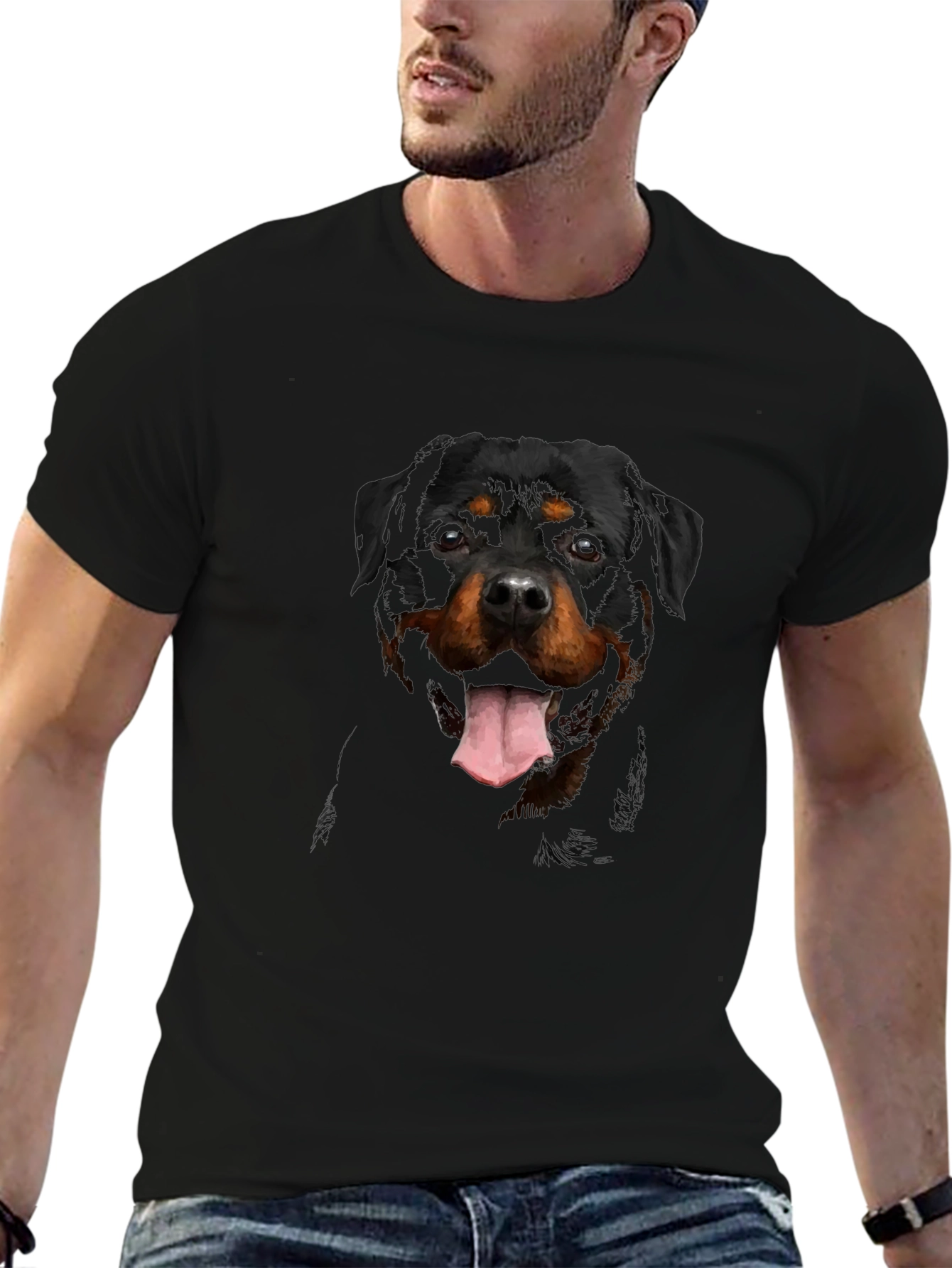 Rottweiler Dog Graphic Print Black T-Shirt