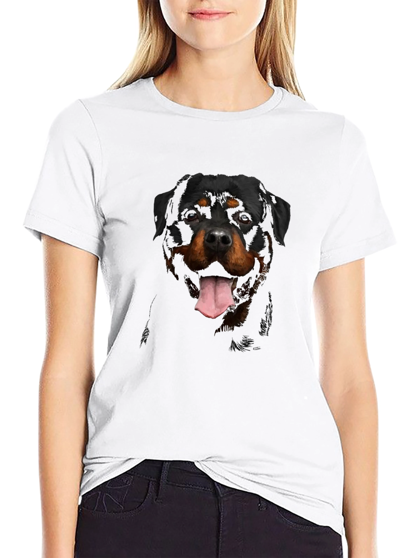 Rottweiler Dog Graphic Print Black T-Shirt