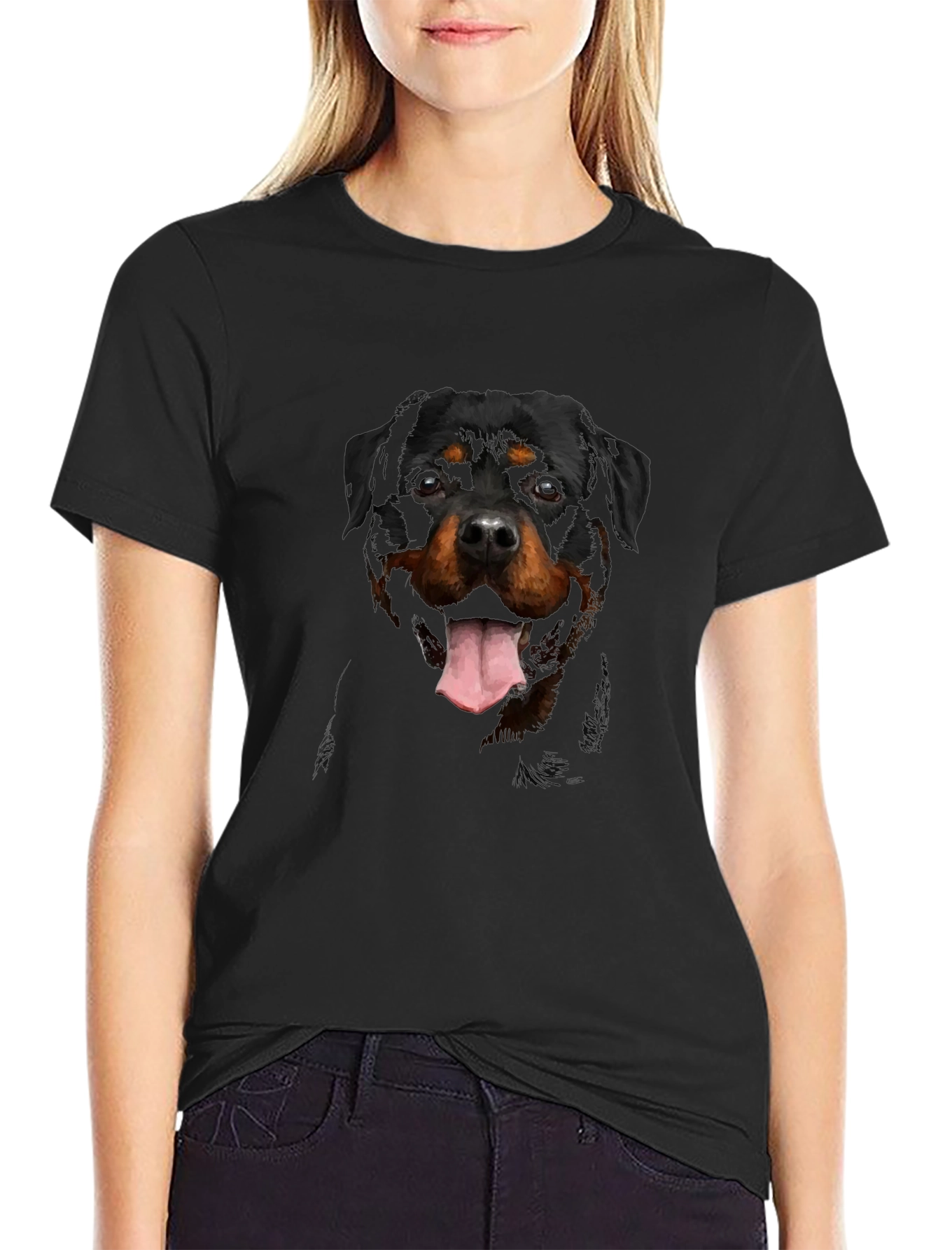 Rottweiler Dog Graphic Print Black T-Shirt