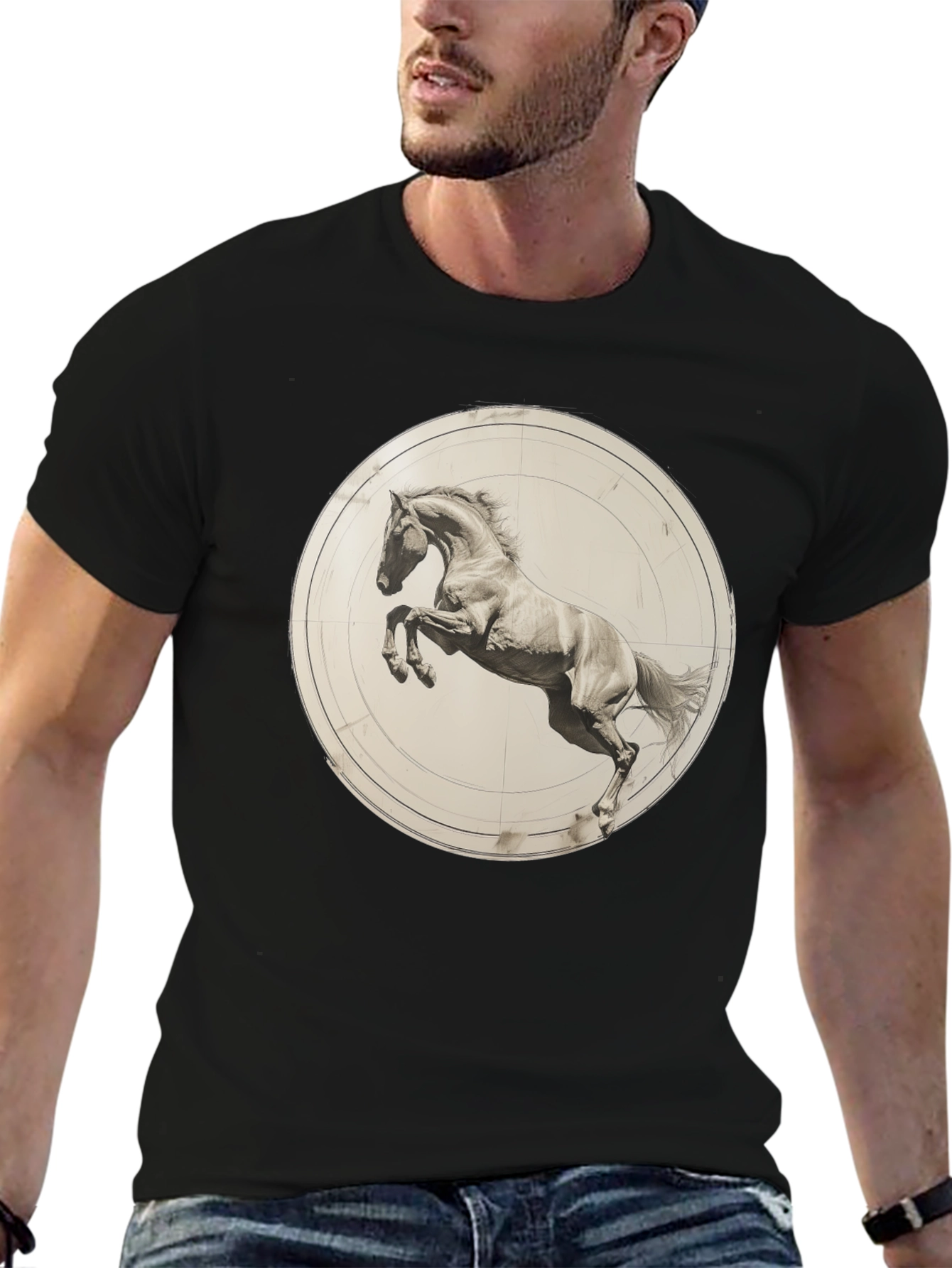 Black Tee with Horse Graphic