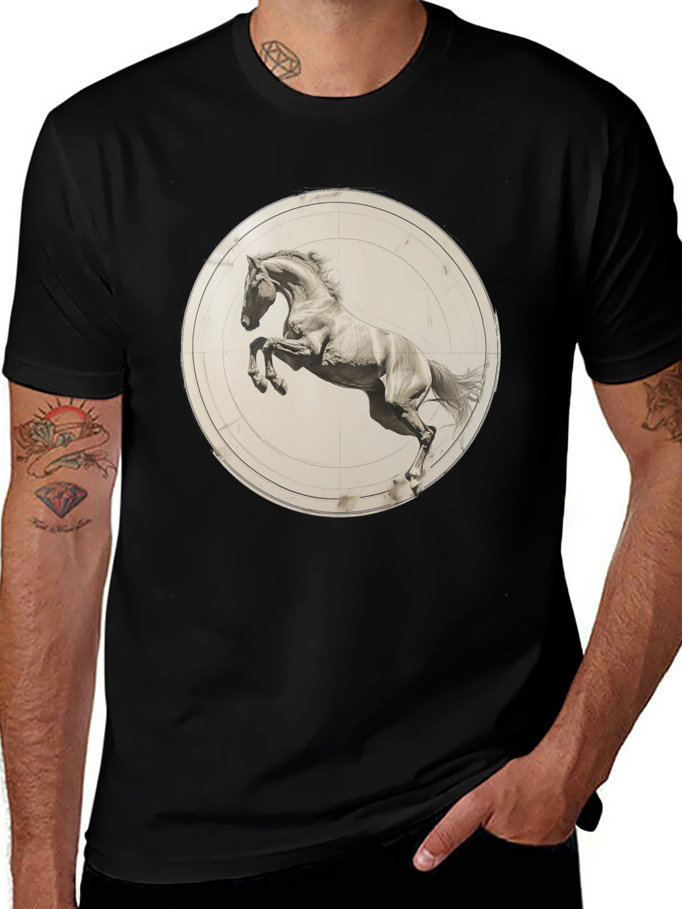 Black Tee with Horse Graphic