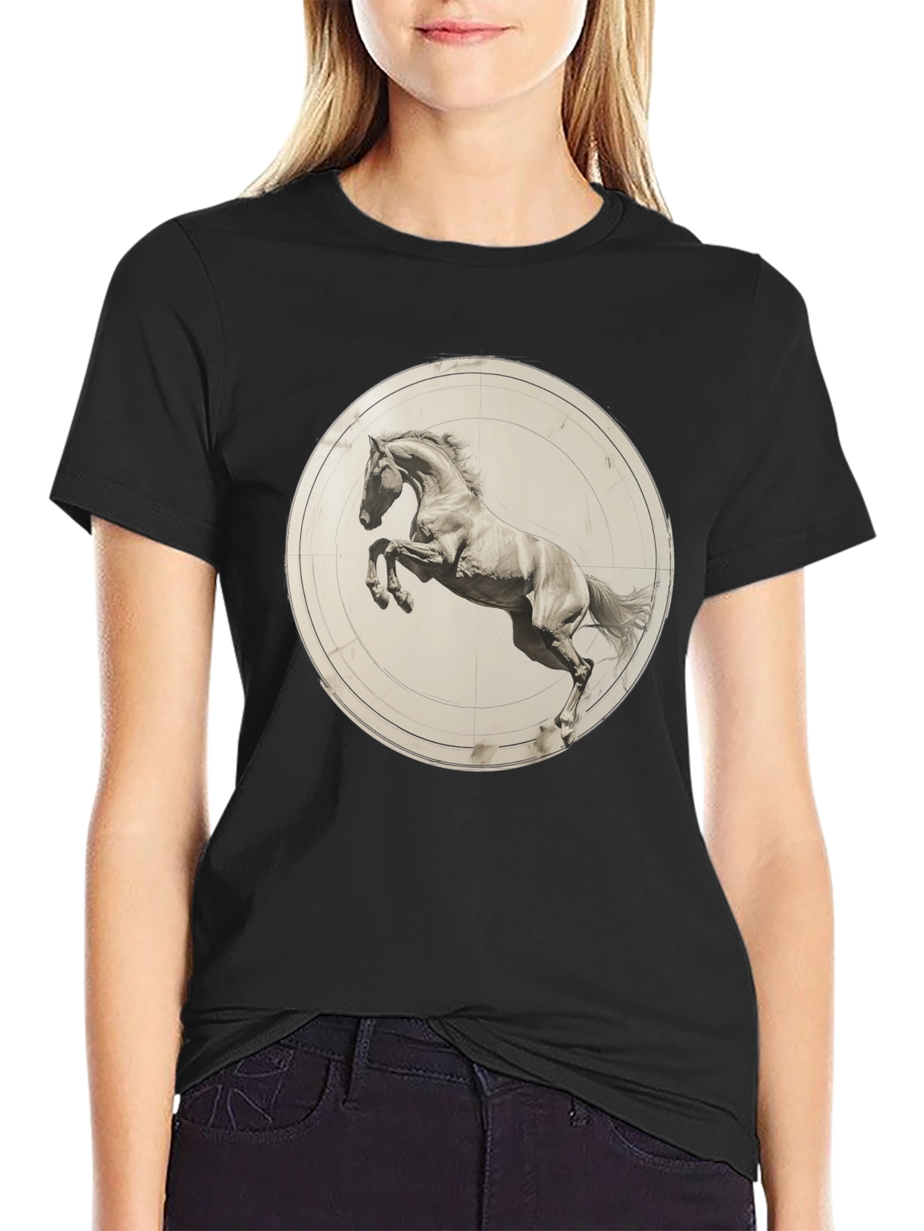 Black Tee with Horse Graphic