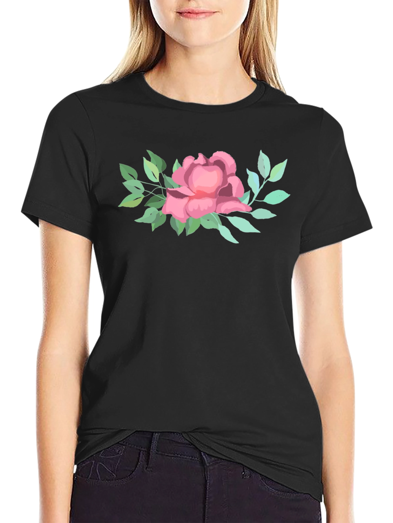 Black Floral T-Shirt: Elegant Botanical Design