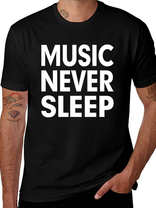 Music Never Sleep Graphic Tee - Black Cotton T-Shirt