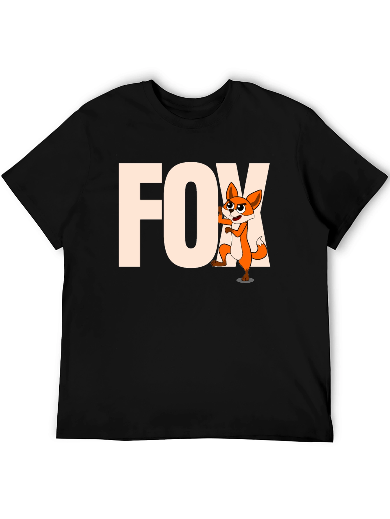 Funny Fox Cartoon Graphic Tee - Black Unisex T-Shirt