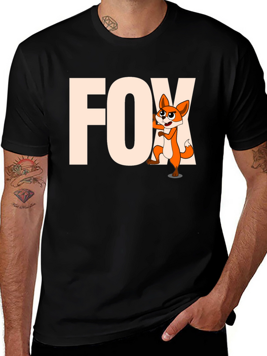 Funny Fox Cartoon Graphic Tee - Black Unisex T-Shirt