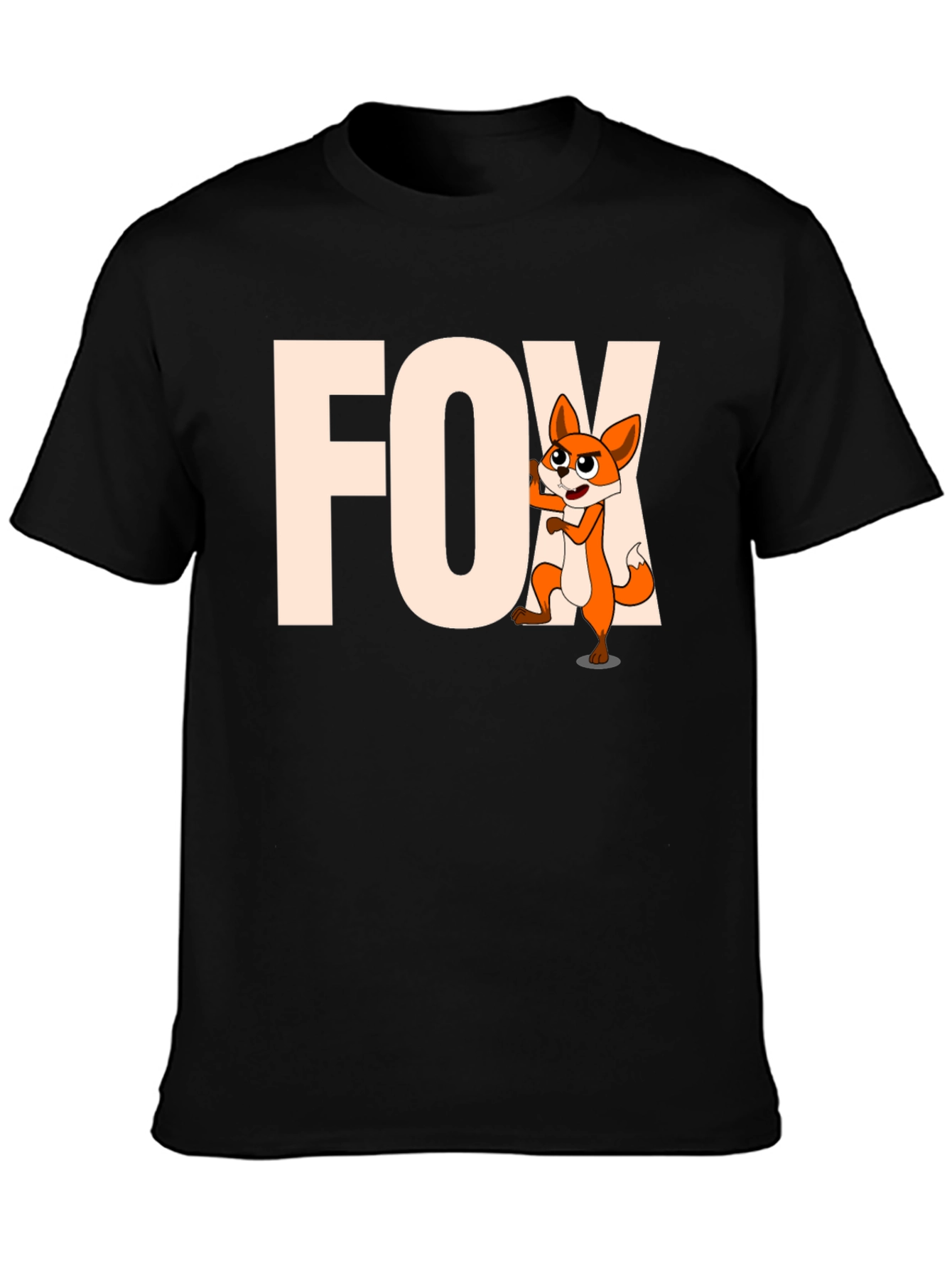 Funny Fox Cartoon Graphic Tee - Black Unisex T-Shirt