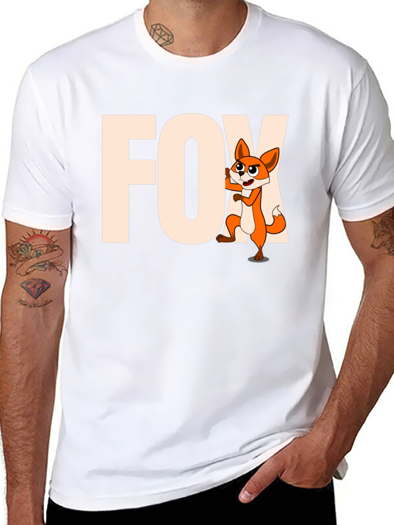 Funny Fox Cartoon Graphic Tee - Black Unisex T-Shirt