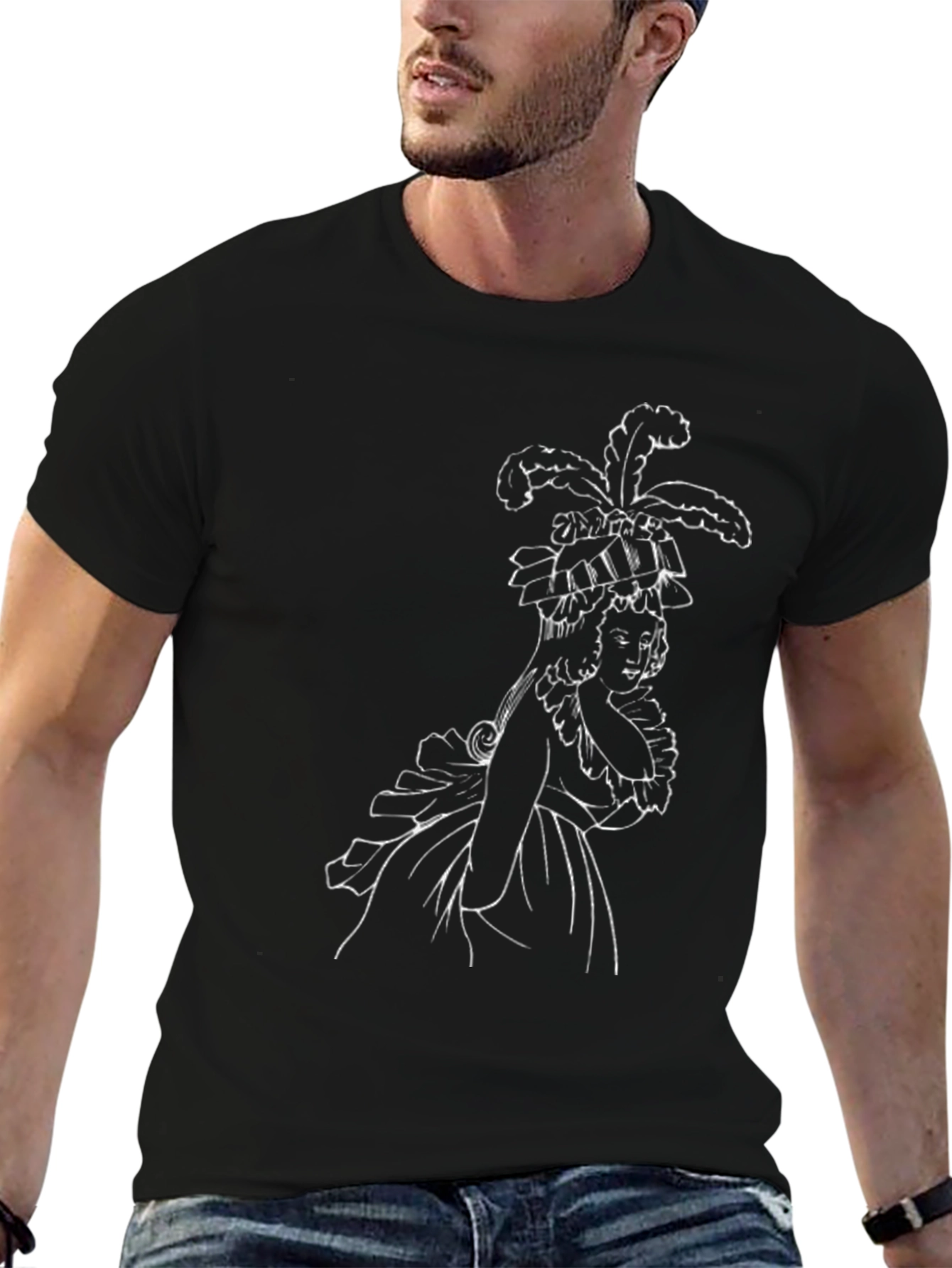 Elegant Black T-Shirt with White Graphic