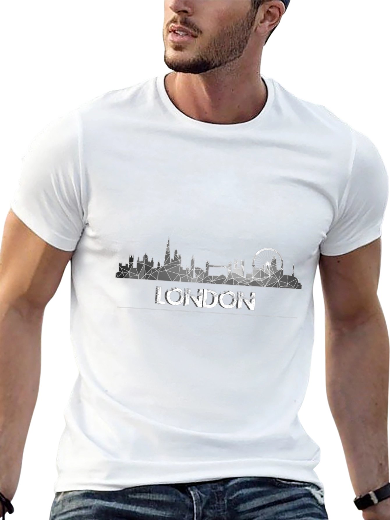 London Skyline Graphic Tee - Black Cotton T-Shirt
