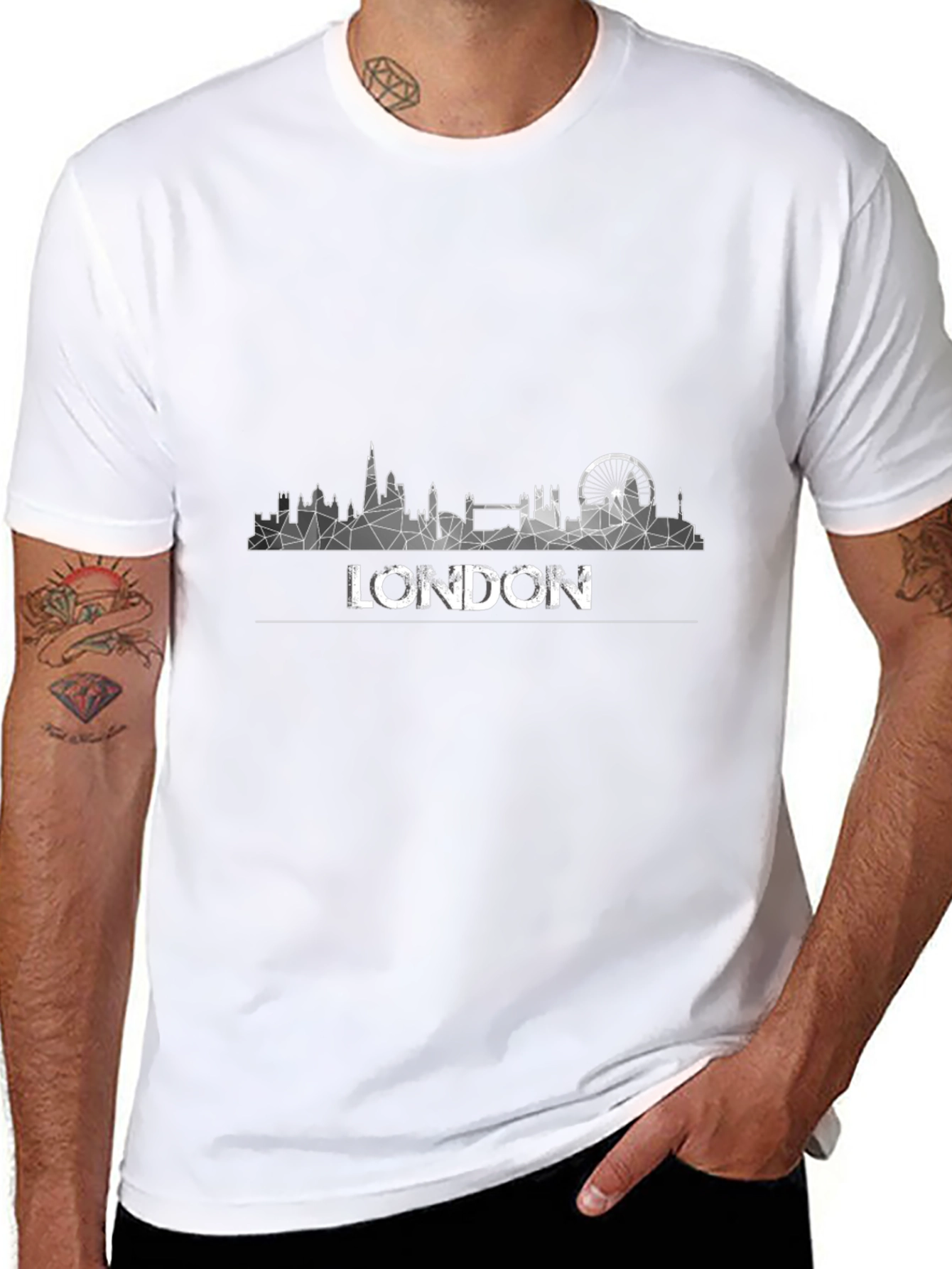 London Skyline Graphic Tee - Black Cotton T-Shirt