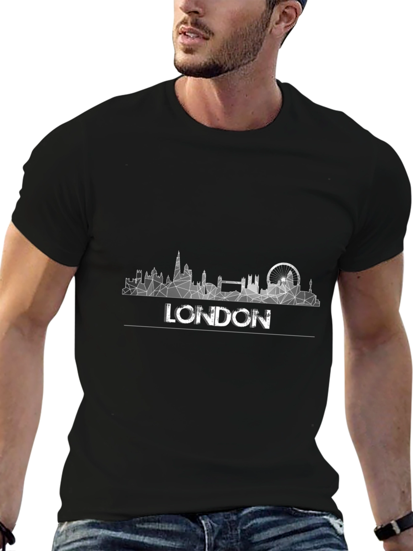 London Skyline Graphic Tee - Black Cotton T-Shirt
