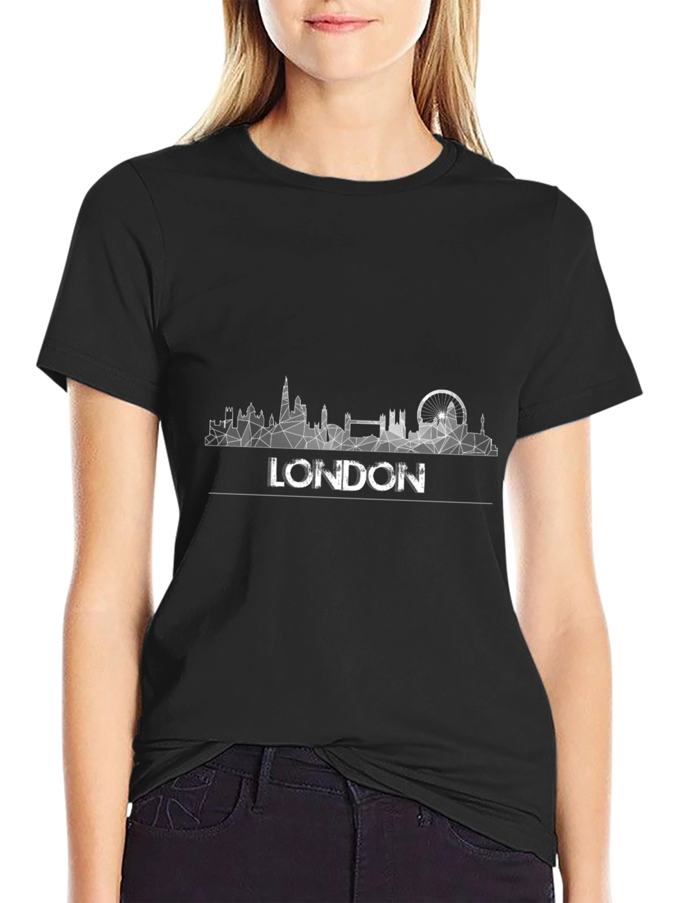 London Skyline Graphic Tee - Black Cotton T-Shirt