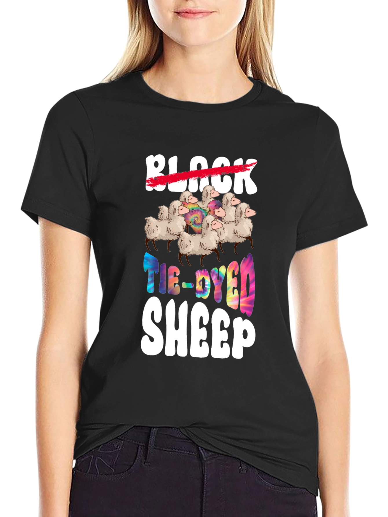 Tie-Dyed Sheep Graphic T-Shirt
