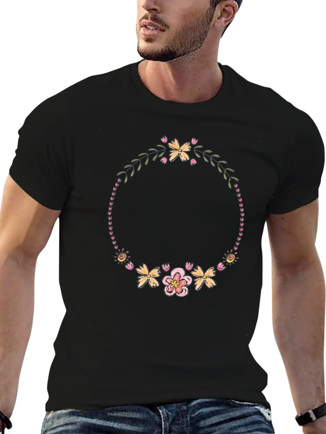 Floral Wreath T-Shirt - Black