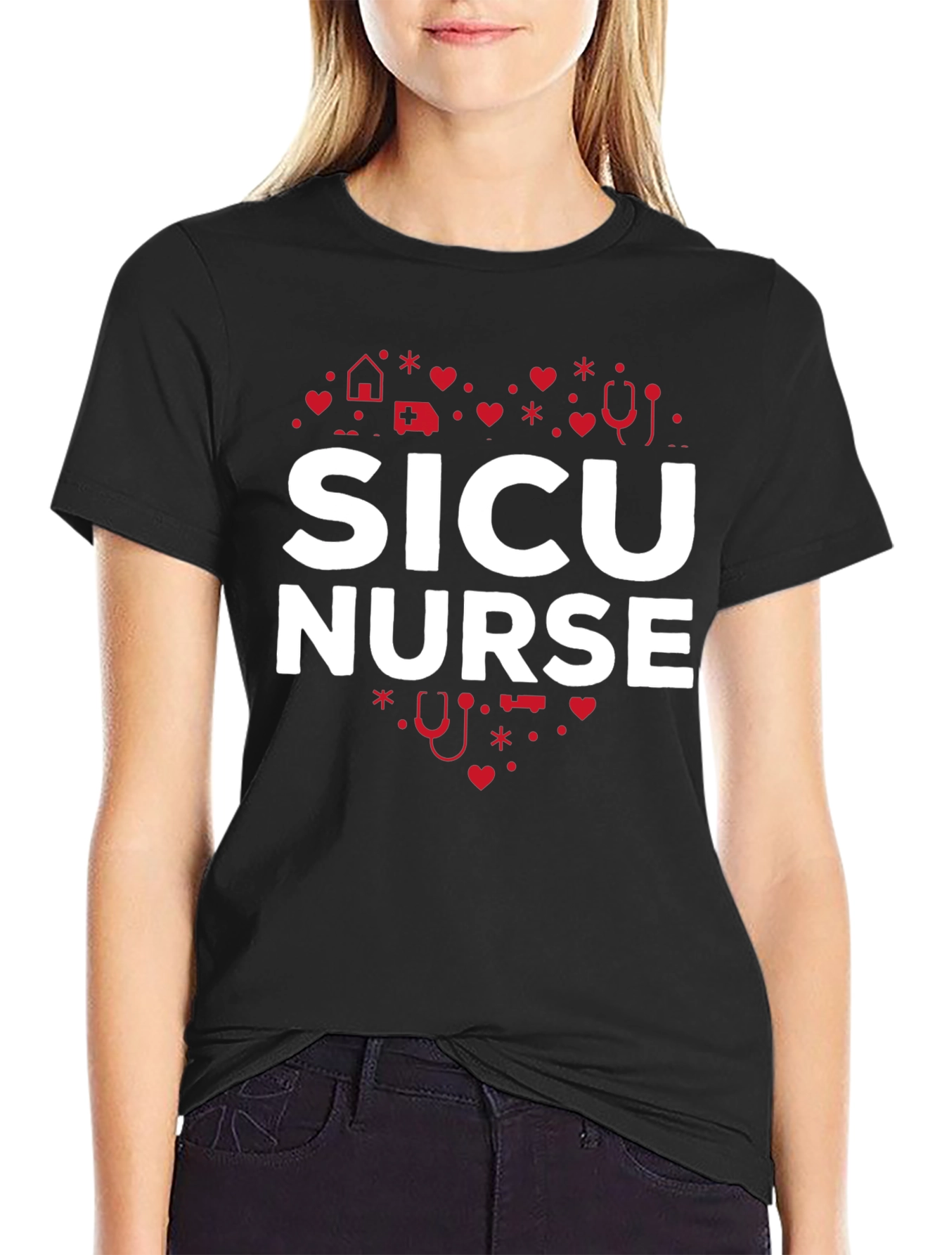 SICU Nurse Heart Graphic Tee - Black