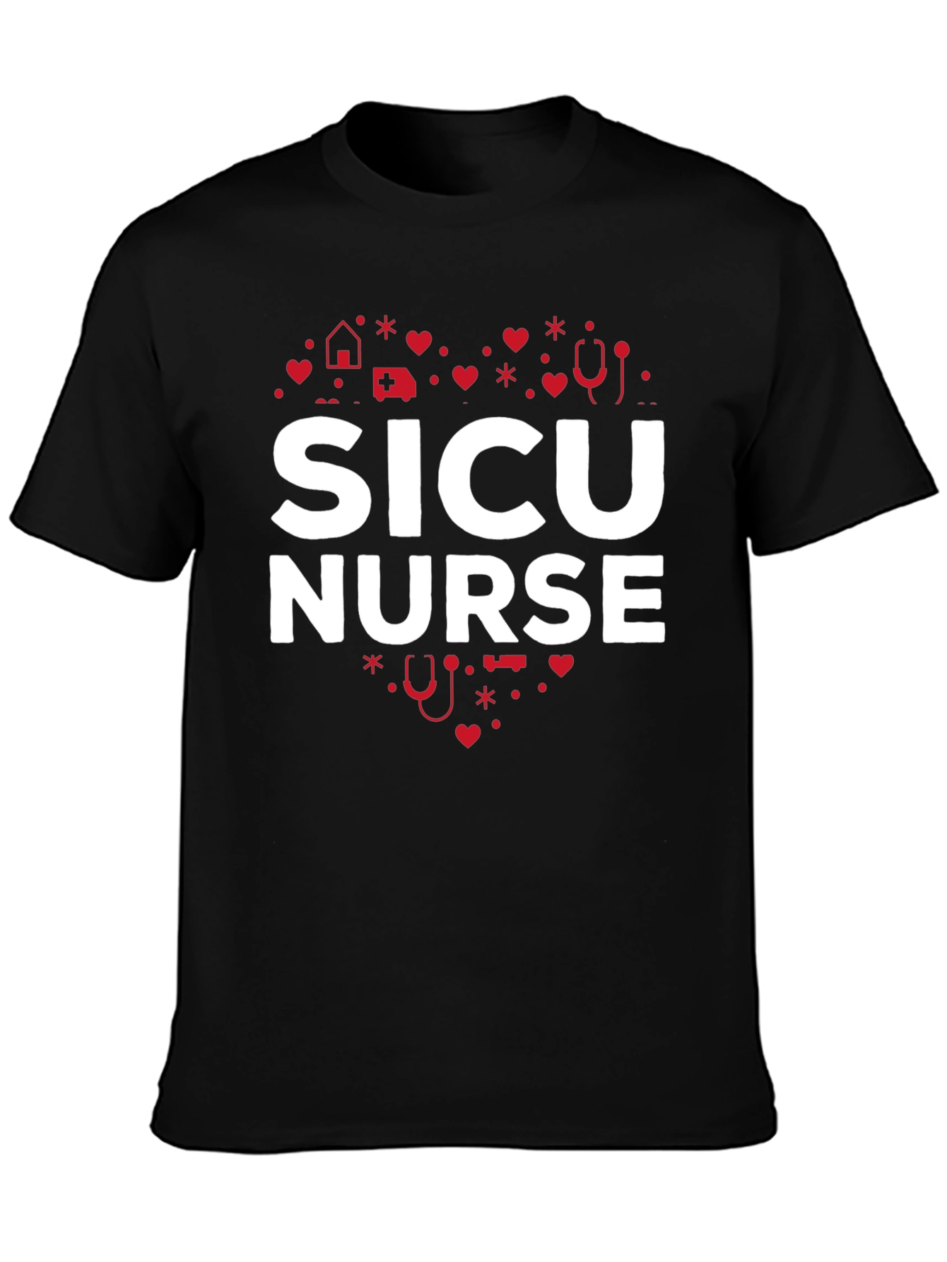 SICU Nurse Heart Graphic Tee - Black