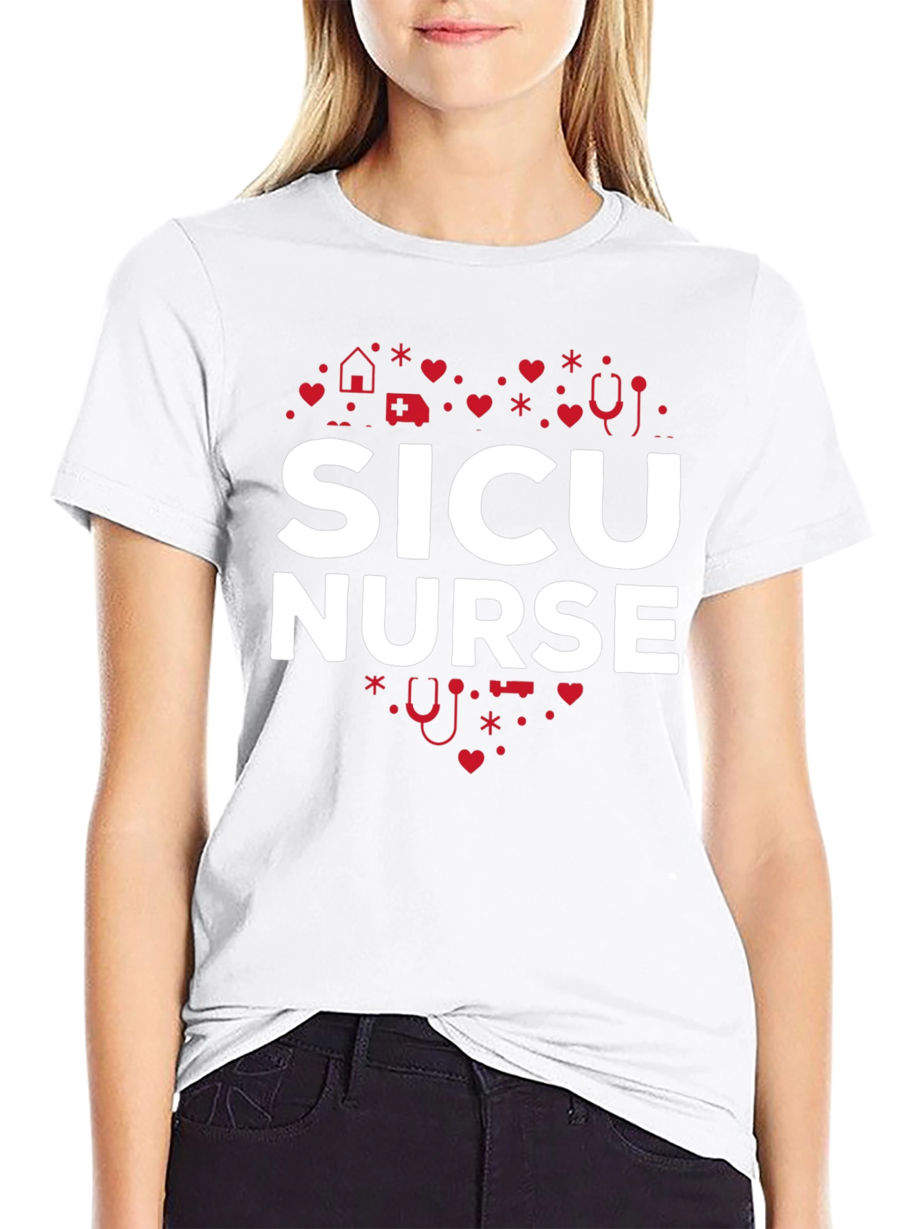 SICU Nurse Heart Graphic Tee - Black
