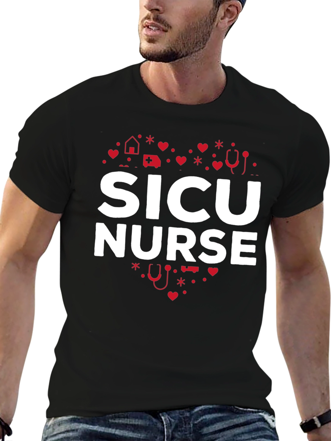 SICU Nurse Heart Graphic Tee - Black