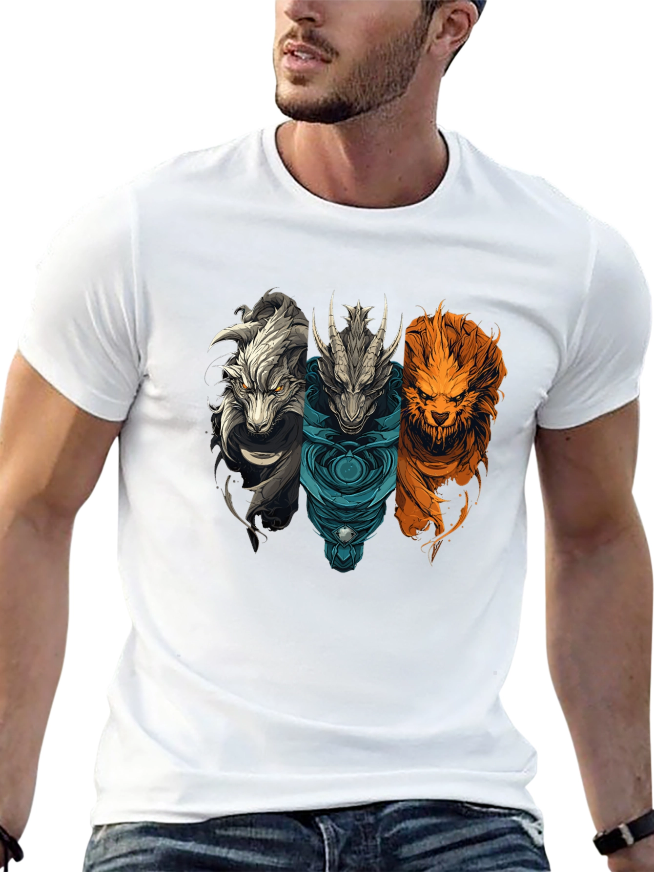 Mythical Beast T-Shirt - Dragon Wolf Lion Graphic Tee