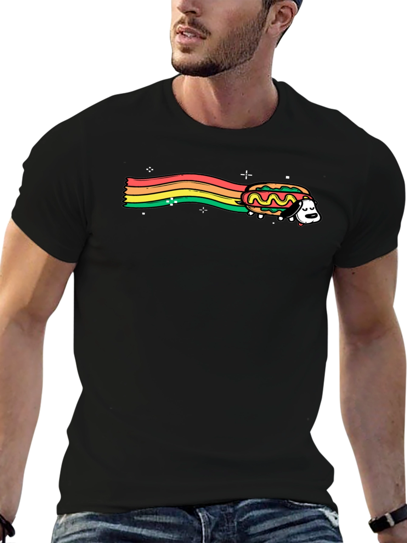 Rainbow Dog Hotdog Graphic T-Shirt