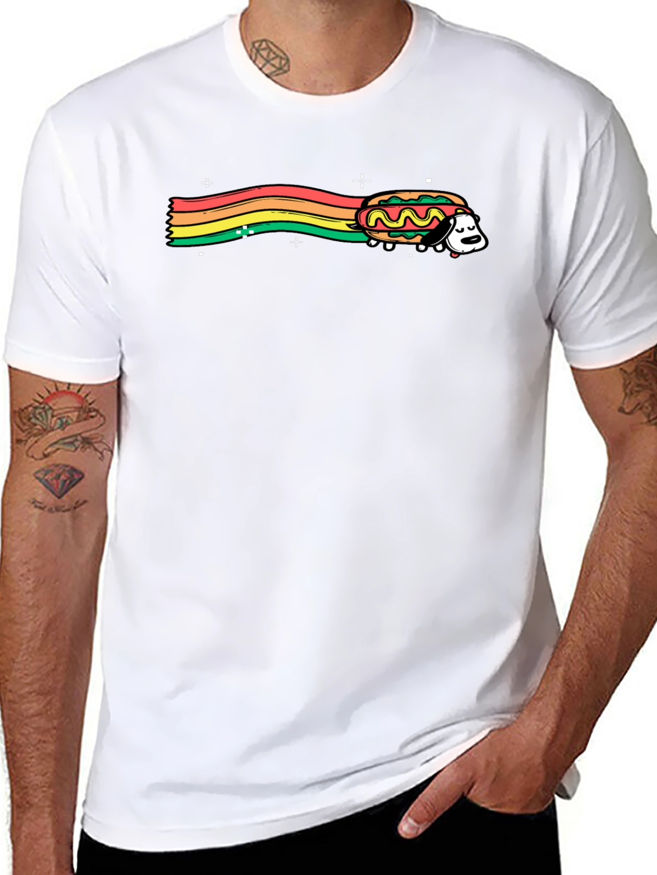 Rainbow Dog Hotdog Graphic T-Shirt
