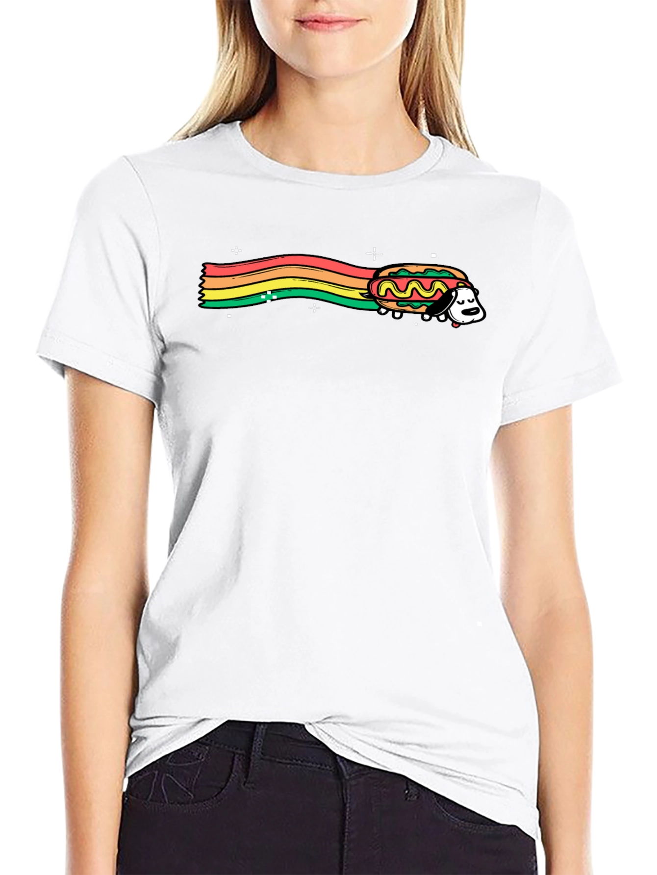 Rainbow Dog Hotdog Graphic T-Shirt
