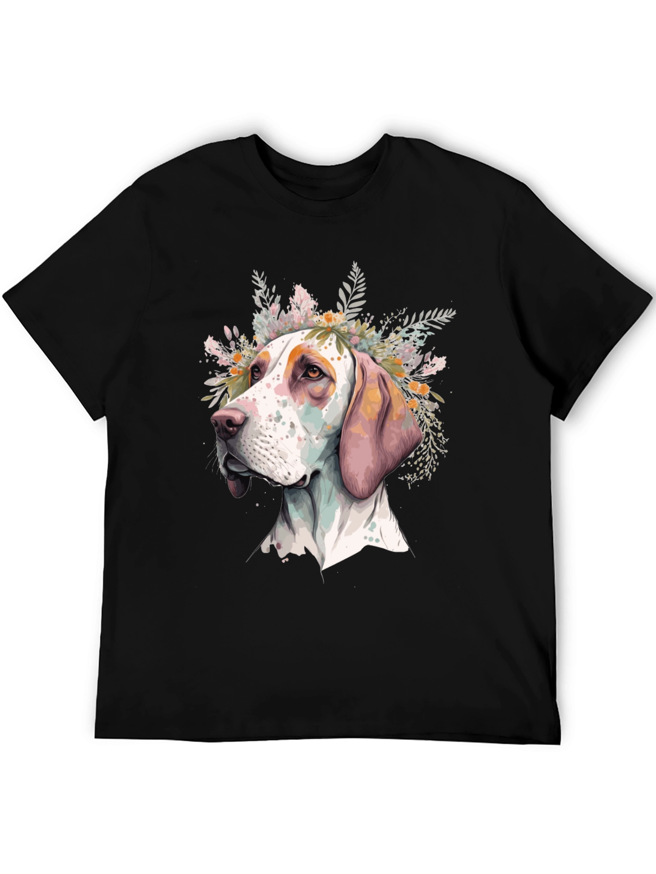 Dog with Floral Crown Mens Black T-Shirt