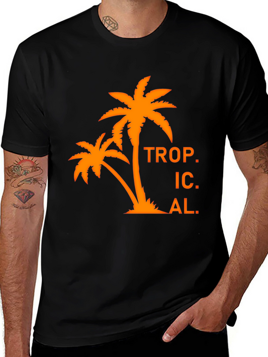 Tropical Palm Tree Graphic T-Shirt - Black