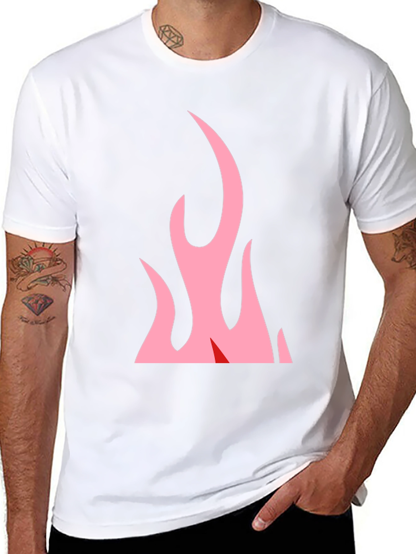 Black T-Shirt with Pink Flames Graphic