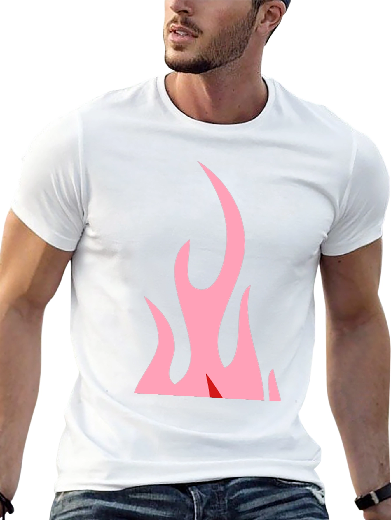Black T-Shirt with Pink Flames Graphic