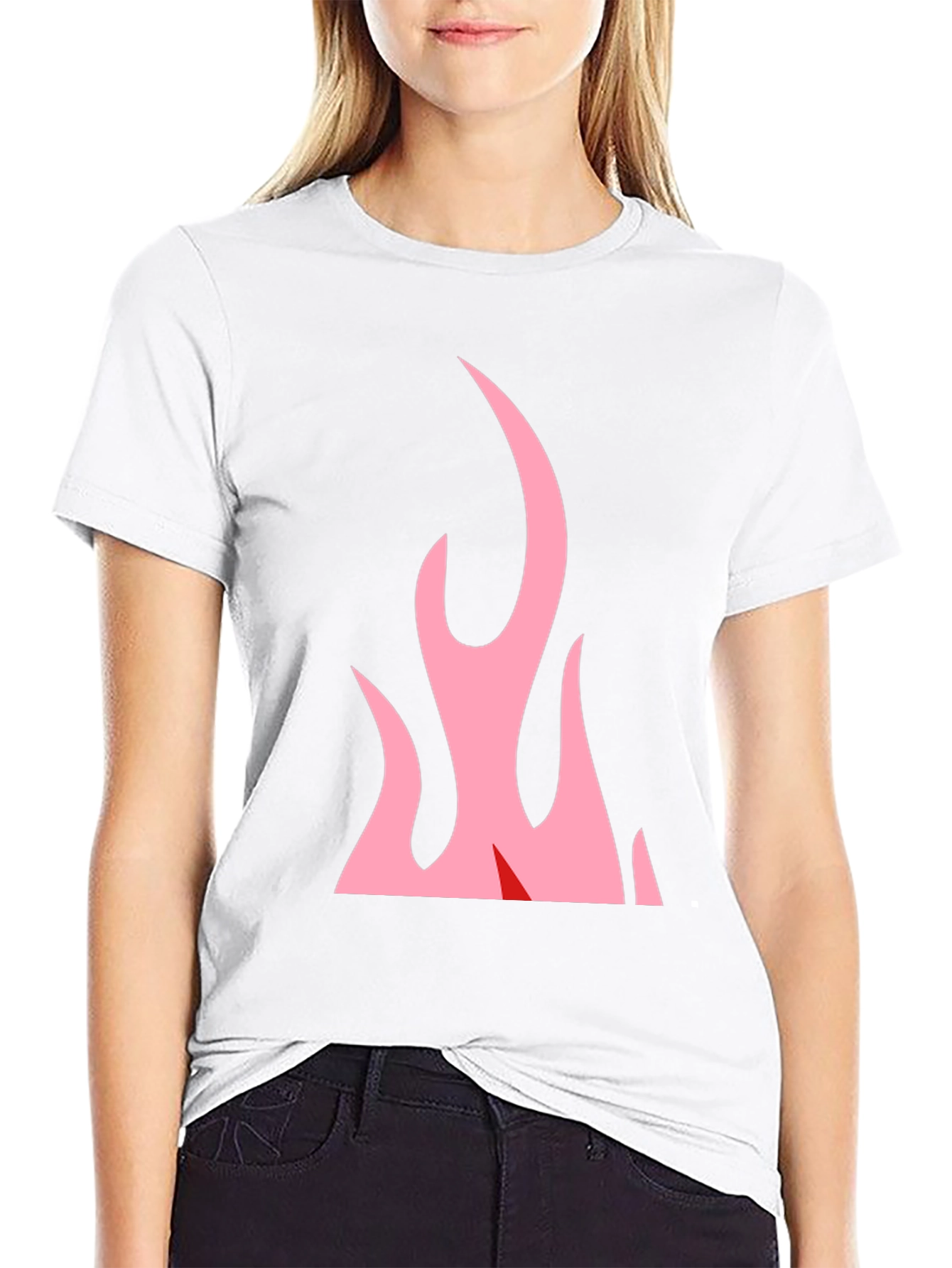 Black T-Shirt with Pink Flames Graphic