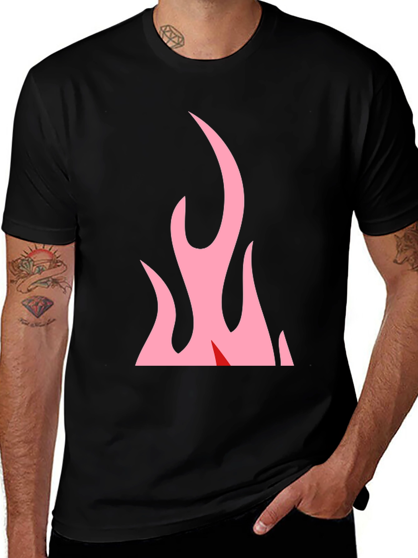 Black T-Shirt with Pink Flames Graphic