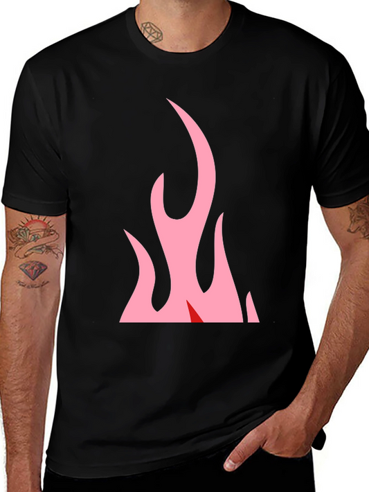 Black T-Shirt with Pink Flames Graphic